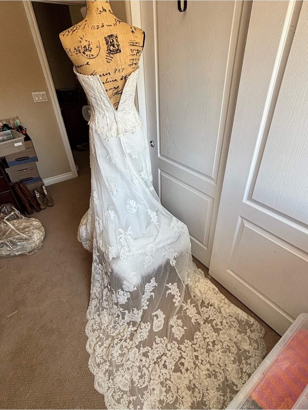 Strapless Lace A-Line Wedding Gown in Ivory - Picture 4 of 16